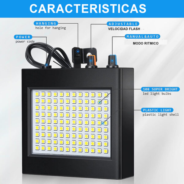 Estrober Flash Pl108 Luz Led Discoteca Fiestas Bar Blanco - Imagen 6