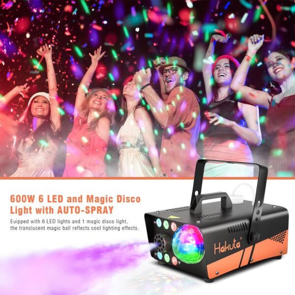 Máquina de humo de 600 W con luz de bola de discoteca y luces LED RGB - Imagen 7