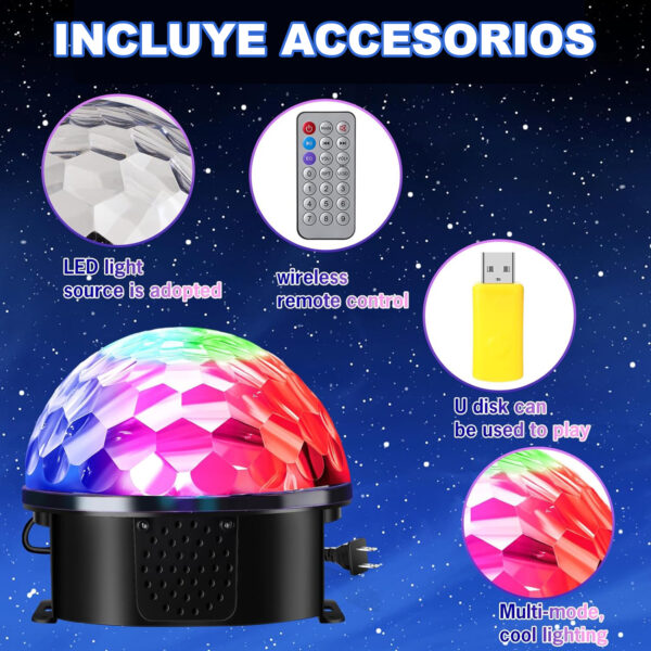 Luz Esfera Hongo Grande Audio Rítmico Giratoria Mp3 - Imagen 2