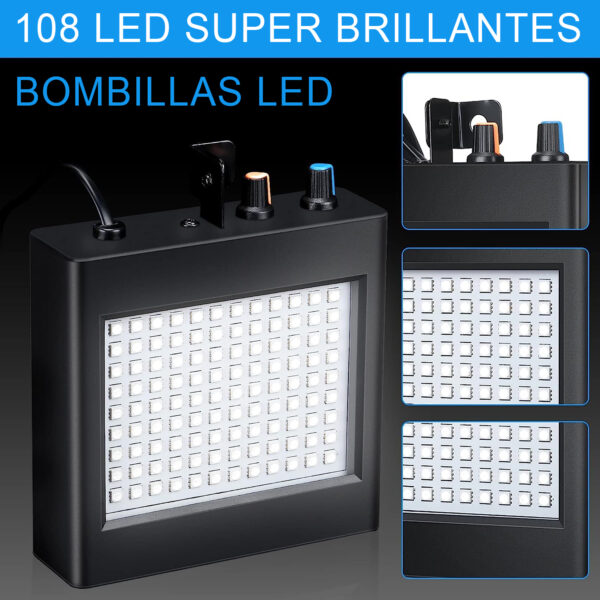 Estrober Flash Pl108 Luz Led Discoteca Fiestas Bar Blanco - Imagen 8