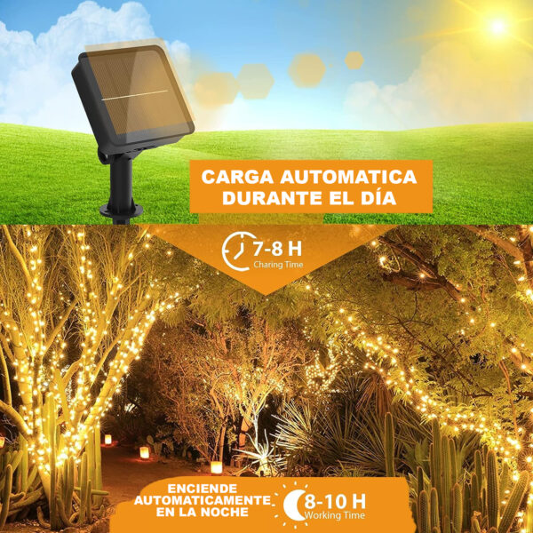 Tira De Luz Solar Guirnalda Luces Exterior e interior Blanco Cálido - Imagen 5