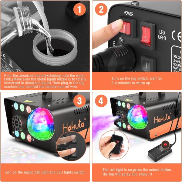 Máquina de humo de 600 W con luz de bola de discoteca y luces LED RGB - Imagen 2