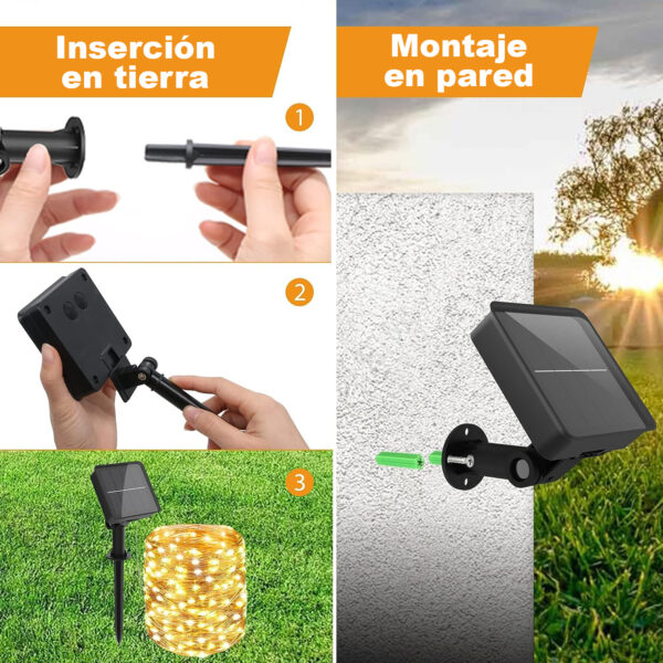Tira De Luz Solar Guirnalda Luces Exterior e interior Blanco Cálido - Imagen 3