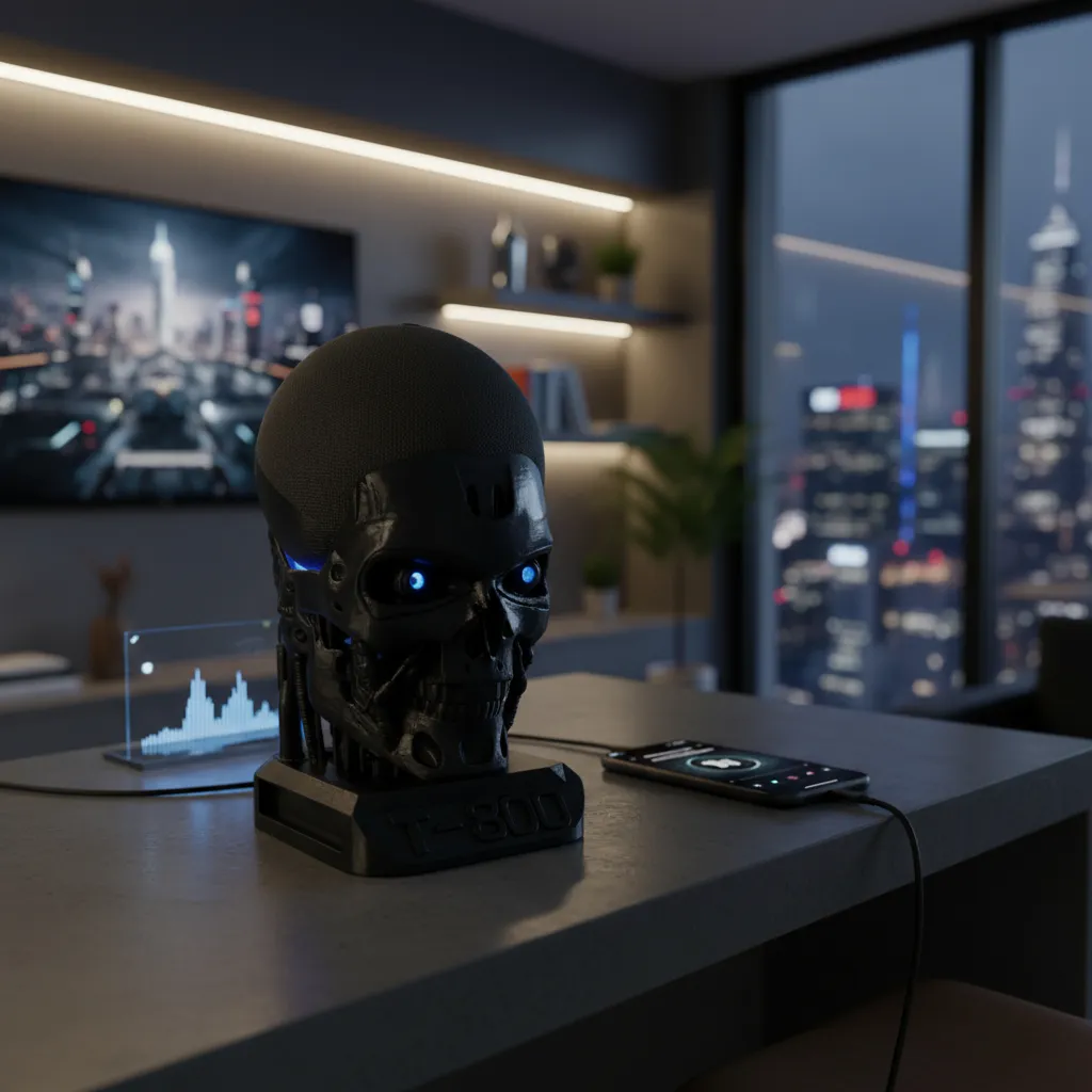 Soporte T-800 Terminator Alexa Echo Dot Gen. 4/5 Stand Alexa Plateado. - Imagen 5